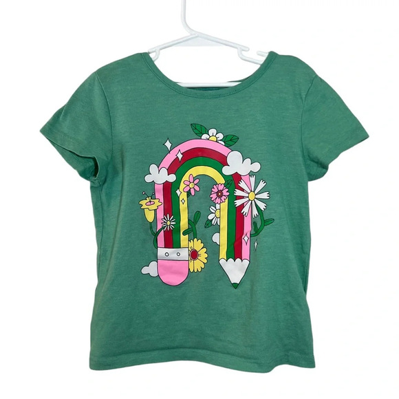 Old Navy Girls T Shirt Medium 8 Cross Cross Back Rainbow Flower Graphic Colorful - Picture 1 of 6